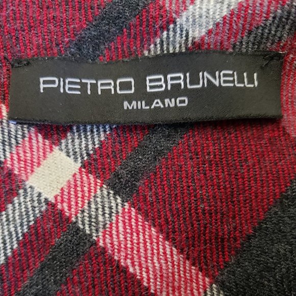 Pietro Brunelli Milano Italy Gray Maroon Plaid Bateau Wool Shift Dress Academia - Picture 11 of 16